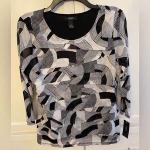 Alfani Women's Geometric Black and White Blouse Size PL NWT Fully lined